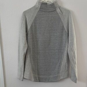 Prana Light Gray Women's Snap Cowl Neck, Tunic Length Sweater